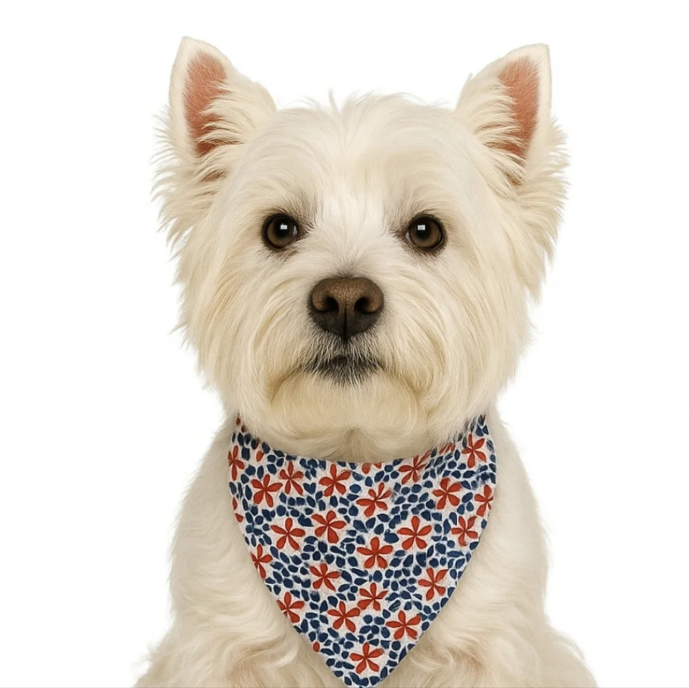 Upcycled Floral Dog Bandana M/L Velcro Closure Host Pick Pet Accessory Patriotic